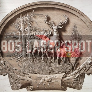 Digitale Designdatei - Hirschfamilie - Glowforge - Laserfertig - Gravieren - SVG - 10&quot; x 14&quot; - Holzgravur - 3D-Illusion