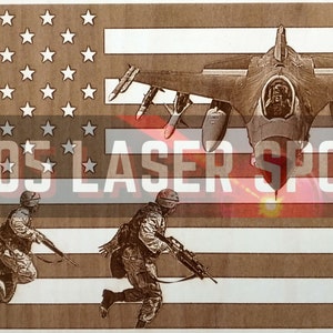 Digital Design File - Military Power - American Flag - USA - Laser Ready - Glowforge - Engrave - SVG - 12" x 6.5" - Wood Engraving