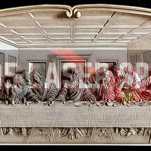 Digital Design File - Last Supper Framed 1 - Glowforge - Laser Ready - Engrave - SVG - 8&quot; x 17&quot; - Wood Engraving - 3D Illusion