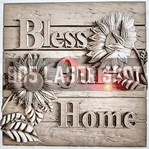 Digitaal ontwerpbestand - Bless Our Home - Glowforge - laserklaar - graveren - SVG - 10" x 10" - houtgravure - 3D-illusie