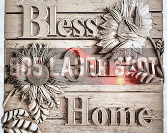 Digital Design File - Bless Our Home - Glowforge - Laser Ready - Engrave - SVG - 10" x 10" - Wood Engraving - 3D Illusion