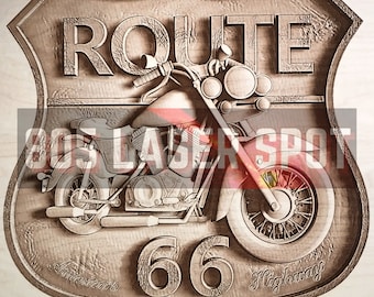 Digital Design File - Route 66 - Glowforge - Laser Ready - Engrave - SVG - 10" x 9.7" - Wood Engraving - 3D Illusion