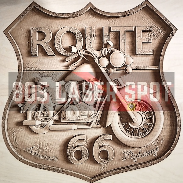 Digital Design File - Route 66 - Glowforge - Laser Ready - Engrave - SVG - 10" x 9.7" - Wood Engraving - 3D Illusion