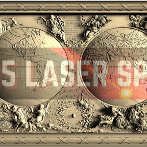 Weltkarte gerahmt - Glühschmiede - Laser bereit - Gravieren - SVG - 10 "x 16" - Holzgravur - 3D Illusion