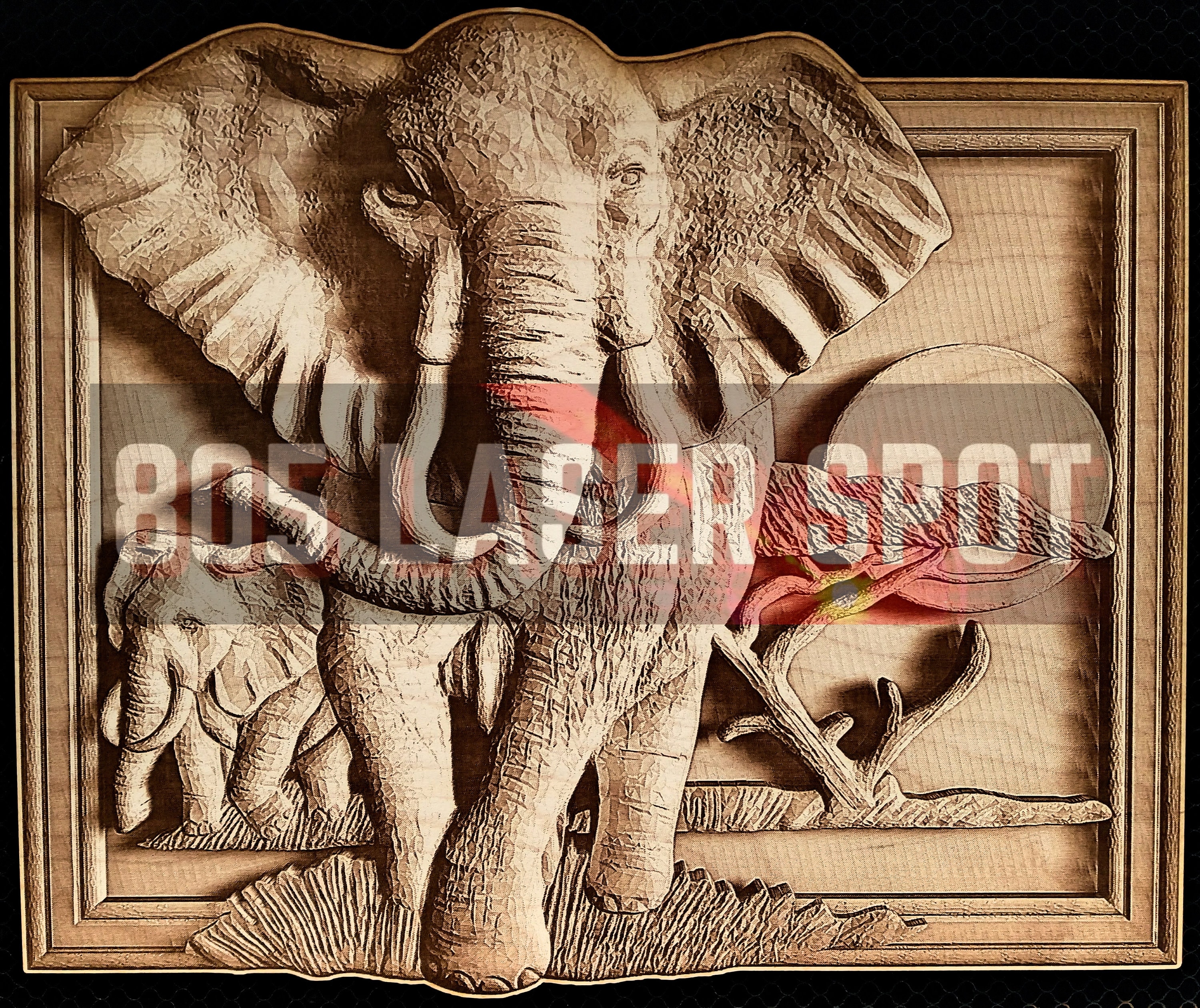 Fabrication Elephant_p 版画 TENGAone Digital Design File - Elephants Framed 1 - Glowforge - Laser