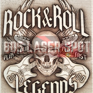 Archivo de diseño digital - Rock And Roll - Glowforge - Láser listo - Grabado - SVG - 10" x 8.5" - Grabado en madera - Ilusión 3D