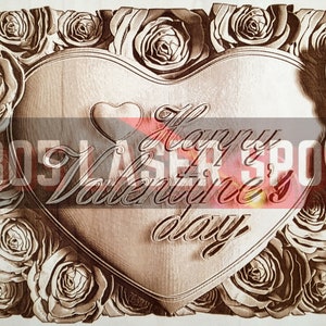 Digitaal ontwerpbestand - Happy Valentine's Day - Glowforge - Laser Ready - Graveren - SVG - 10 "x 6,3" - Houtgravure - 3D Illusie