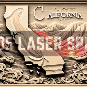 Arquivo de Design Digital - California 16 - Glowforge - Laser Ready - Gravar - SVG - 10" x 13" - Gravura em Madeira - Ilusão 3D