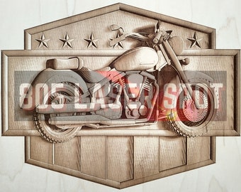 Digital Design File - Motorcycle - Glowforge - Laser Ready - Engrave - SVG - 10" x 13" - Wood Engraving - 3D Illusion