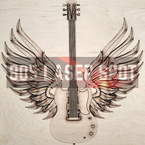 Digital Design File - Guitar With Wings - Glowforge - Laser Ready - Engrave - SVG - 10" x 10" - Wood Engraving - 3D Illusion