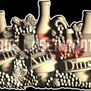 Digitaal ontwerpbestand - Wine and Dine - Glowforge - Laser Ready - Graveren - SVG - 10 "x 17" - Houtgravure - 3D Illusie
