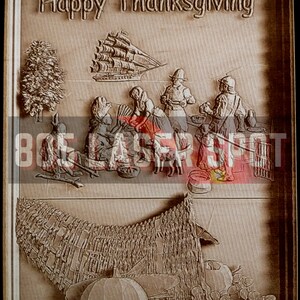 Digitaal ontwerpbestand - Happy Thanksgiving Verticaal - Glowforge - Laser Ready - Graveren - SVG - 10 "x 7,5" - Houtgravure - 3D Illusie