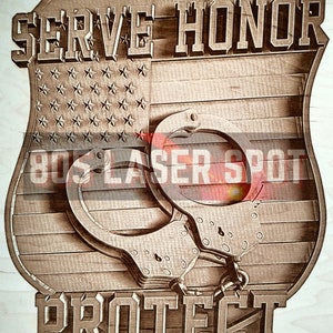 Digital Design File - Police Shield - Glowforge - Laser Ready - Engrave - SVG - 10&quot; x 7.6&quot; - Wood Engraving - 3D Illusion