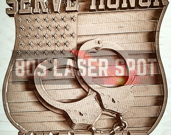 Digital Design File - Police Shield - Glowforge - Laser Ready - Engrave - SVG - 10" x 7.6" - Wood Engraving - 3D Illusion