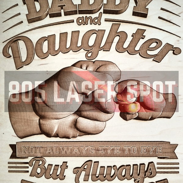 Digital Design File - Daddy And Daughter - Glowforge - Laser Ready - Engrave - SVG - 10" x 8" - Wood Engraving - 3D Illusion