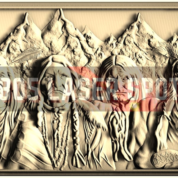 Digital Design File - Indian Chiefs - Glowforge - Laser Ready - Engrave - SVG - 10" x 15.5" - Wood Engraving - 3D Illusion