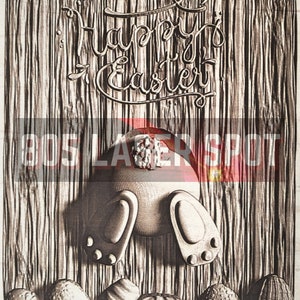 File di progettazione digitale - Buona Pasqua - Glowforge - Laser Ready - Incisione - SVG - 10" x 7,2" - Incisione su legno - Illusione 3D