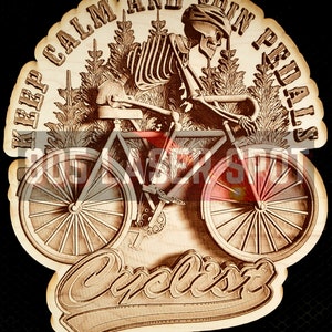 Digitale Design Datei - Radfahrer - Glowforge - Laser Ready - Gravur - SVG - 10"x 8,5" - Holzgravur - 3D Illusion
