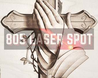Digital Design File - Worship Hands Cross - Glowforge - Laser Ready - Engrave - SVG - 10&quot; x 7.5&quot; - Wood Engraving - 3D Illusion