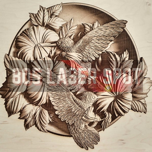 Digital Design File - Hummingbirds - Glowforge - Laser Ready - Engrave - SVG - 10" x 11" - Wood Engraving - 3D Illusion