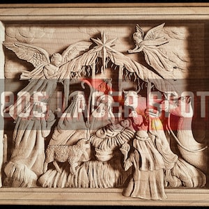Plik projektu cyfrowego - Bożonarodzeniowa szopka - Glowforge - Gotowy do obróbki laserowej - Grawerowanie - SVG - 10" x 12" - Grawerowanie drewna - Iluzja 3D