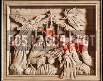 Digital Design File - Christmas Nativity - Glowforge - Laser Ready - Engrave - SVG - 10&quot; x 12&quot; - Wood Engraving - 3D Illusion