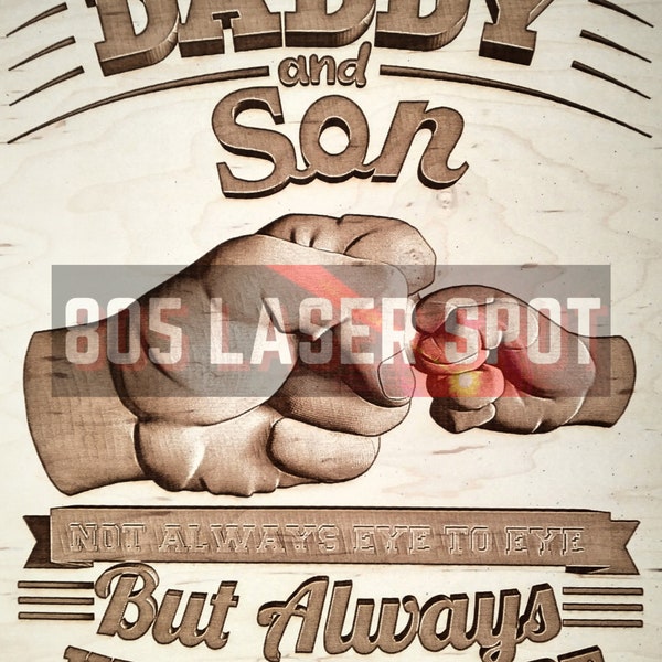 Digital Design File - Daddy And Son - Glowforge - Laser Ready - Engrave - SVG - 10" x 8" - Wood Engraving - 3D Illusion