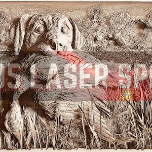Archivo de diseño digital - Perro de caza - Glowforge - Compatible con láser - Grabado - SVG - 10" x 15" - Grabado en madera - Ilusión 3D