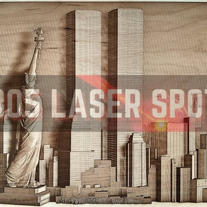 File di progettazione digitale - Torri gemelle dello skyline di New York - Glowforge - Laser Ready - Incisione - SVG - 10" x 15" - Incisione su legno - Illusione 3D