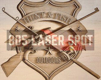 Digital Design File - Hunt And Fish Outdoors - Glowforge - Laser Ready - Engrave - SVG - 10" x 11.6" - Wood Engraving - 3D Illusion