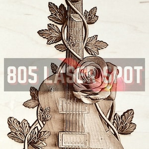 Digitaal ontwerpbestand - gitaar en rozen - Glowforge - laserklaar - graveren - SVG - 10" x 4,5" - houtgravure - 3D-illusie