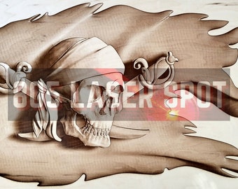Digital Design File - Pirate Flag - Glowforge - Laser Ready - Engrave - SVG - 10" x 17.5" - Wood Engraving - 3D Illusion