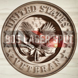 Digital Design File - US Veteran - Glowforge - Laser Ready - Engrave - SVG - 10" x 10" - Wood Engraving - 3D Illusion
