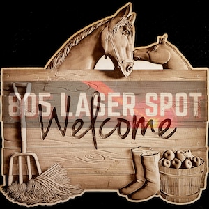 Archivo de diseño digital - Signo de bienvenida a la granja - Glowforge - Láser listo - Grabado - SVG - 10&quot; x 10&quot; - Grabado en madera - Ilusión 3D
