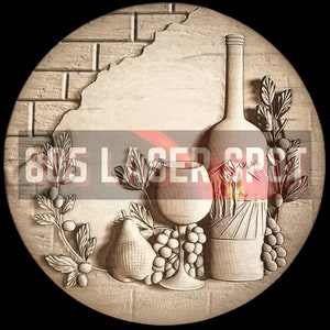 Arquivo de Design Digital - Placa de Vinho - Glowforge - Pronto para Laser - Gravar - SVG - 10" x 10" - Gravura em Madeira - Ilusão 3D