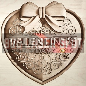Digitaal ontwerpbestand - Happy Valentines Day Heart - Glowforge - Laser Ready - Graveren - SVG - 10 "x 10" - Houtgravure - 3D Illusie