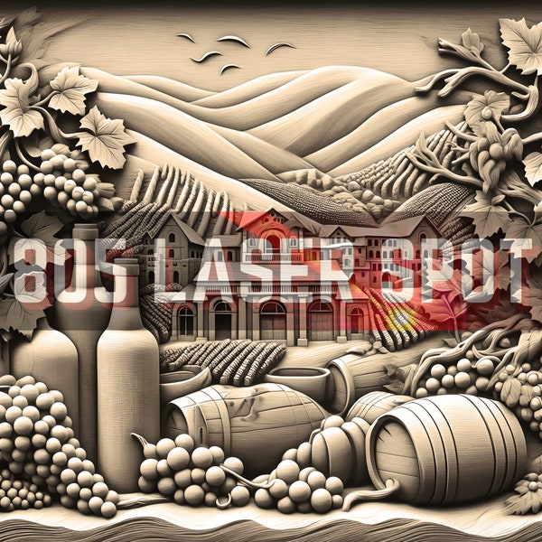 Digital Design File - Wine Vineyard 14 - Glowforge - Laser Ready - Engrave - SVG - 10" x 10" - Wood Engraving - 3D Illusion