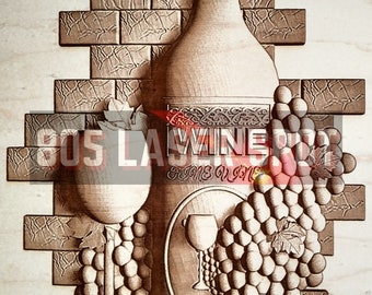 Digital Design File - Wine Bottle Sign - Glowforge - Laser Ready - Engrave - SVG - 10" x 7" - Wood Engraving - 3D Illusion