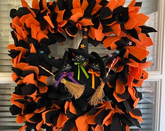 Black Cats Halloween Wreath, Black and Orange Halloween Wreath