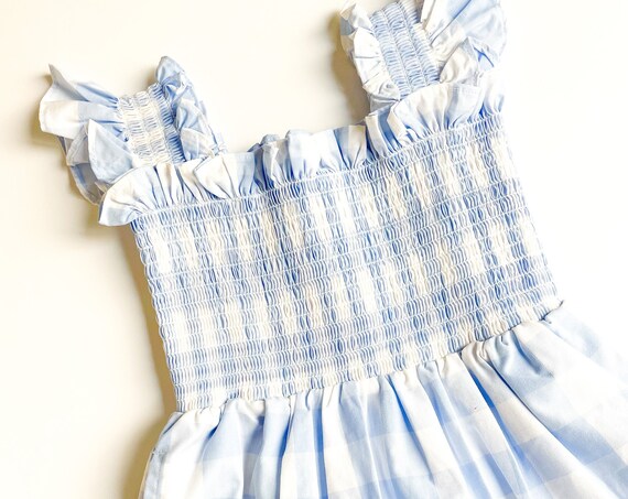 Little Girl's Dress- Blue Check  (Ready to Ship)