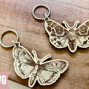 MOTH keychain/sticker Laser Cut SVG file, Moth/Butterfly Basket Tag, Boho Gothic Keychain Glowforge File