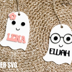 Cutesy Ghost Boo Basket Tag Laser Cut SVG file, Ghost with Glasses Shaped Basket Tag, Halloween Glow forge File, Cut file for Halloween