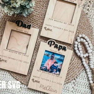 Fathers Day Thanks for Making Me Smile Picture Frame LASER SVG, Gift for Grandpa Dad Papa Laser SVG, Retro Style Father&#39;s Day Glowforge File