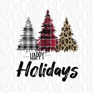 Happy Holidays Leopard Print/Plaid Trees- Sublimation Design, PNG File, Clip Art, Graphics, Digital Download