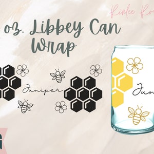 Honeycomb Bee Theme Print Libbey Glass Can Wrap SVG, Glass Soda Can Wrap DIGITAL DOWNLOAD