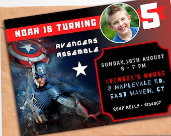 Captain America birthday, Avengers birthday invite, Digital Birthday invitation, Avengers birthday card, Captain America theme