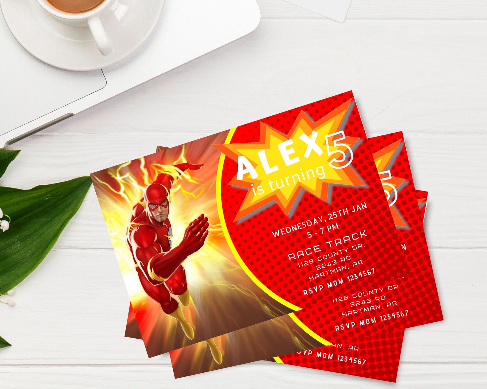 Digital Invitation Flash Birthday, Flash Party, Superhero Birthday Card