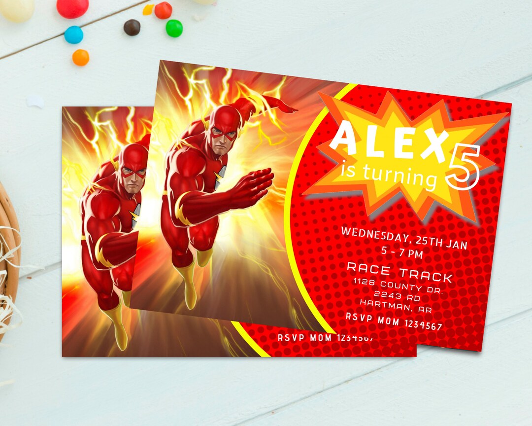 Digital Invitation Flash Birthday, Flash Party, Superhero Birthday Card