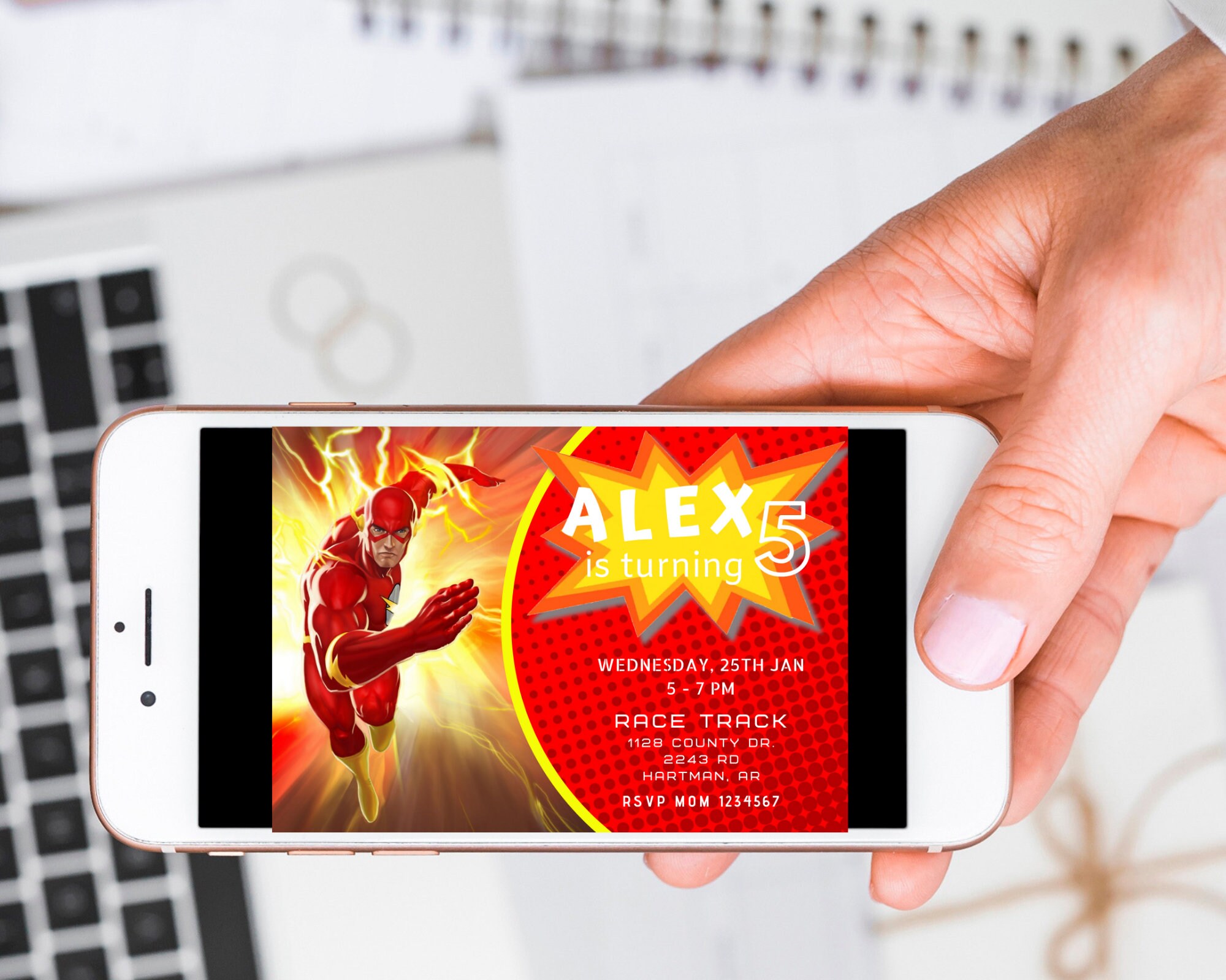 Digital Invitation Flash Birthday, Flash Party, Superhero Birthday Card