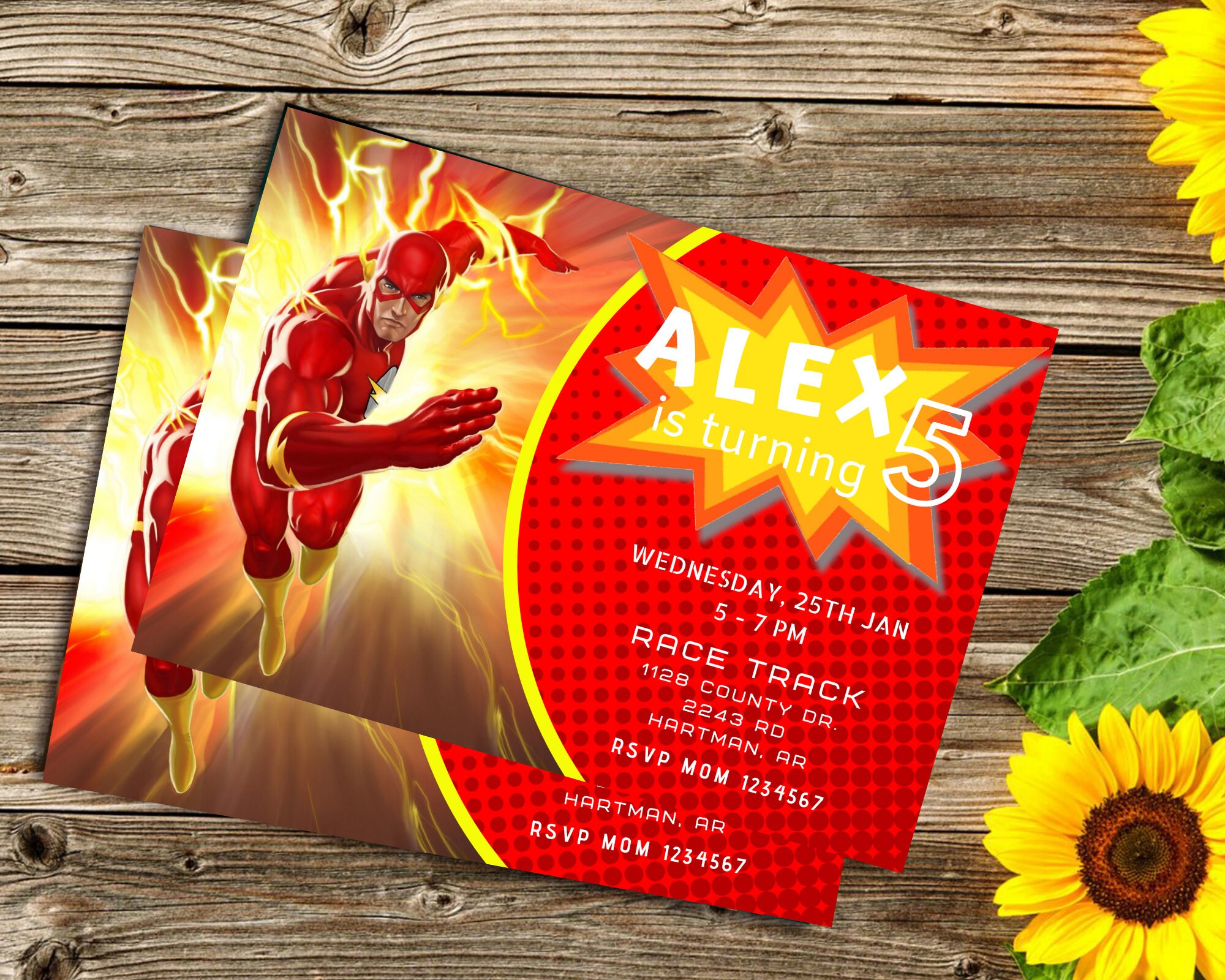 Digital Invitation Flash Birthday, Flash Party, Superhero Birthday Card